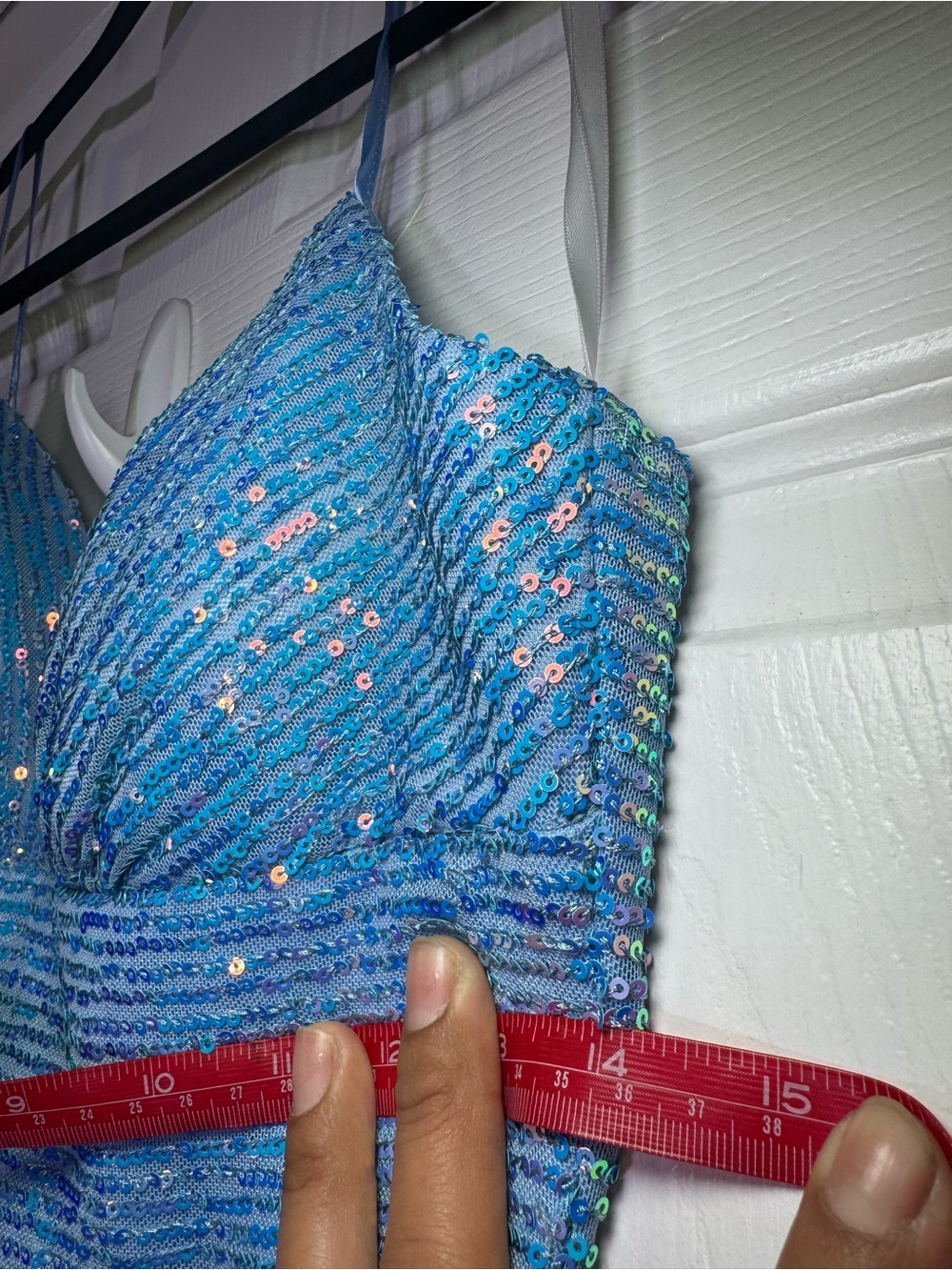 B Darlin Sky Blue Sequin Spaghetti Strap Party Dress - Picture 9 of 11